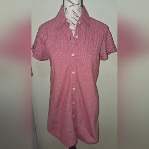 Vintage duo MATERNITY Blouse Top Sz Small Button Front Short Sleeve Red Plaid